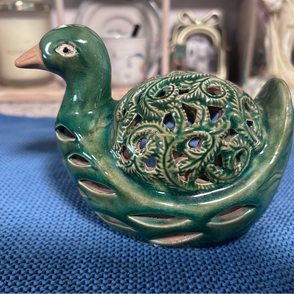 Green Ceramic Duck Decorative Accent